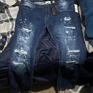 Men's Relaxed Fit Distressed Jeans - Dark Blue